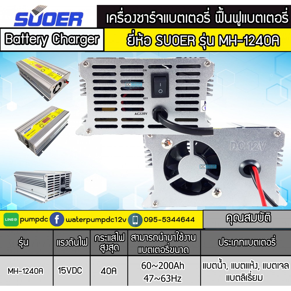 เครื่องชาร์จแบตเตอรี่รถยนต์ 40A 12V SUOER รุ่น MH-1240A